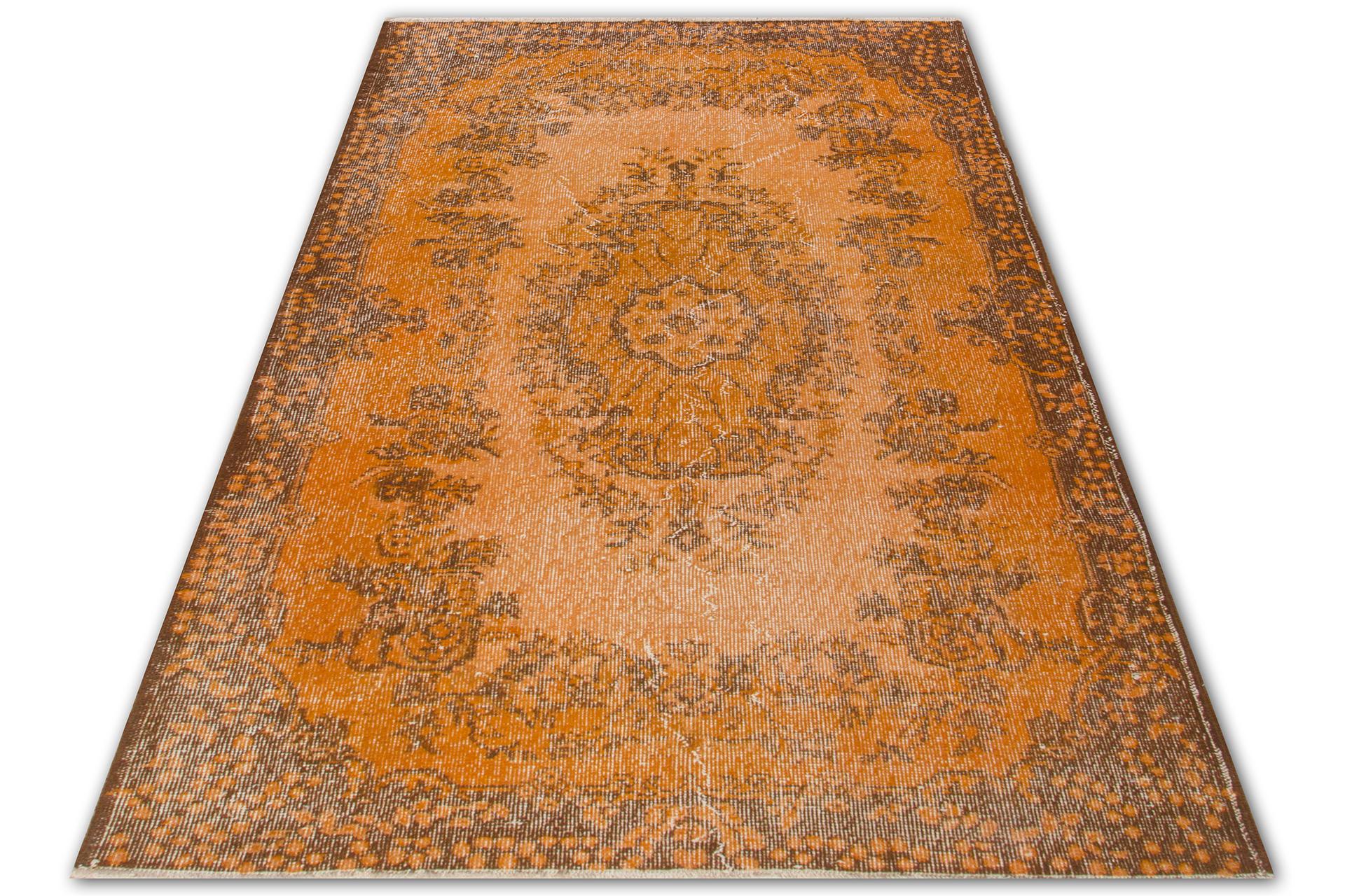 20th Century 4x7.4 Ft Handmade 1970s Accent Rug, Modern Orange Carpet, Woolen Floor Covering For Sale
