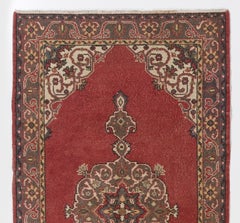 4x7.3 Ft Vintage Turkish Accent Rug, Traditional Handmade Wool Carpet in Red