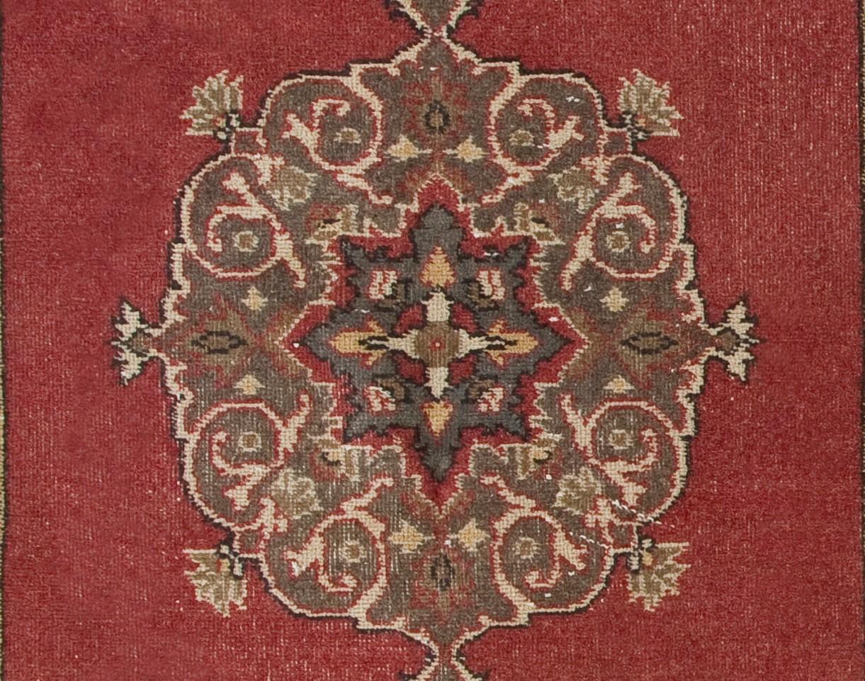 Country 4x7.3 Ft Vintage Turkish Accent Rug, Traditional Handmade Wool Carpet in Red For Sale