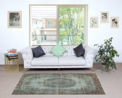 4x7.5 Ft Blue Color Modern Area Rug with Medallion Design, Handmade in Turkey