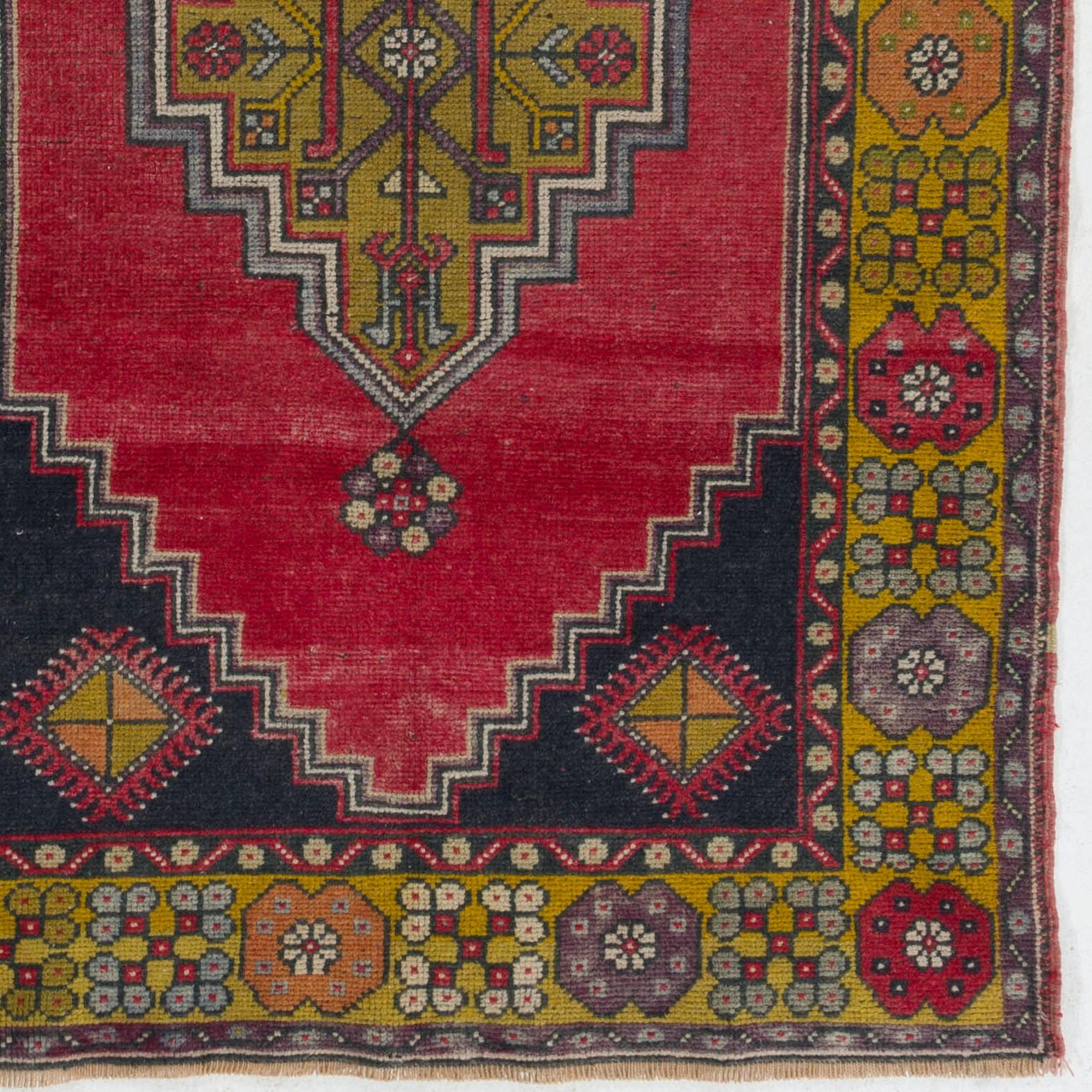 Turkish 4x7.7 Ft Vintage Hand Knotted Anatolian Village Rug. Traditional Oriental Carpet For Sale