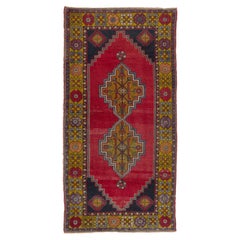 4x7.7 Ft handgeknüpfter Anatolischer Dorfteppich im Vintage-Stil. Traditioneller orientalischer Teppich