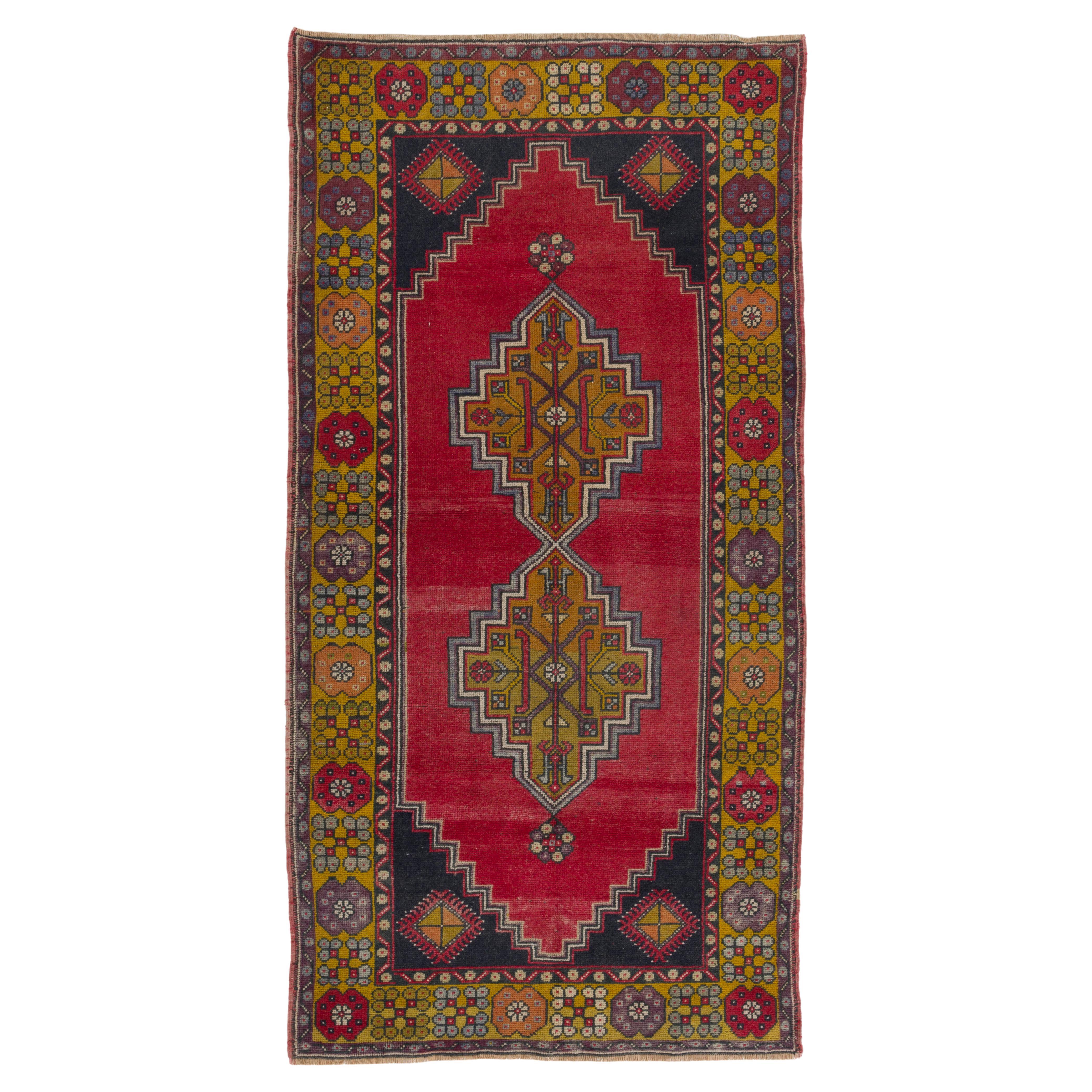 3.8x6.5 Ft Unique Turkish Village Rug, Vintage Hand Knotted Oriental