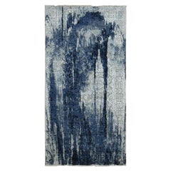 4'x8' Alfombra anudada a mano de lana y seda con diseño shibori azul-gris tono sobre tono