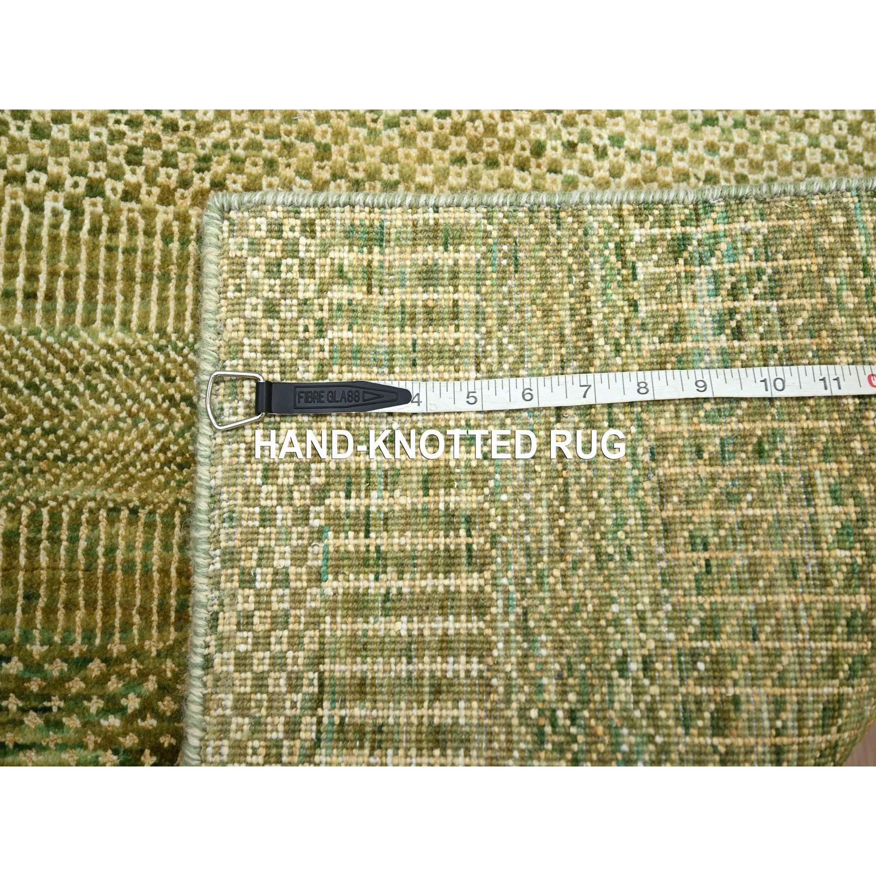 Contemporary 4'x8' Brown Modern Grass Design Hand Knotted Wool and Silk Runner Rug For Sale