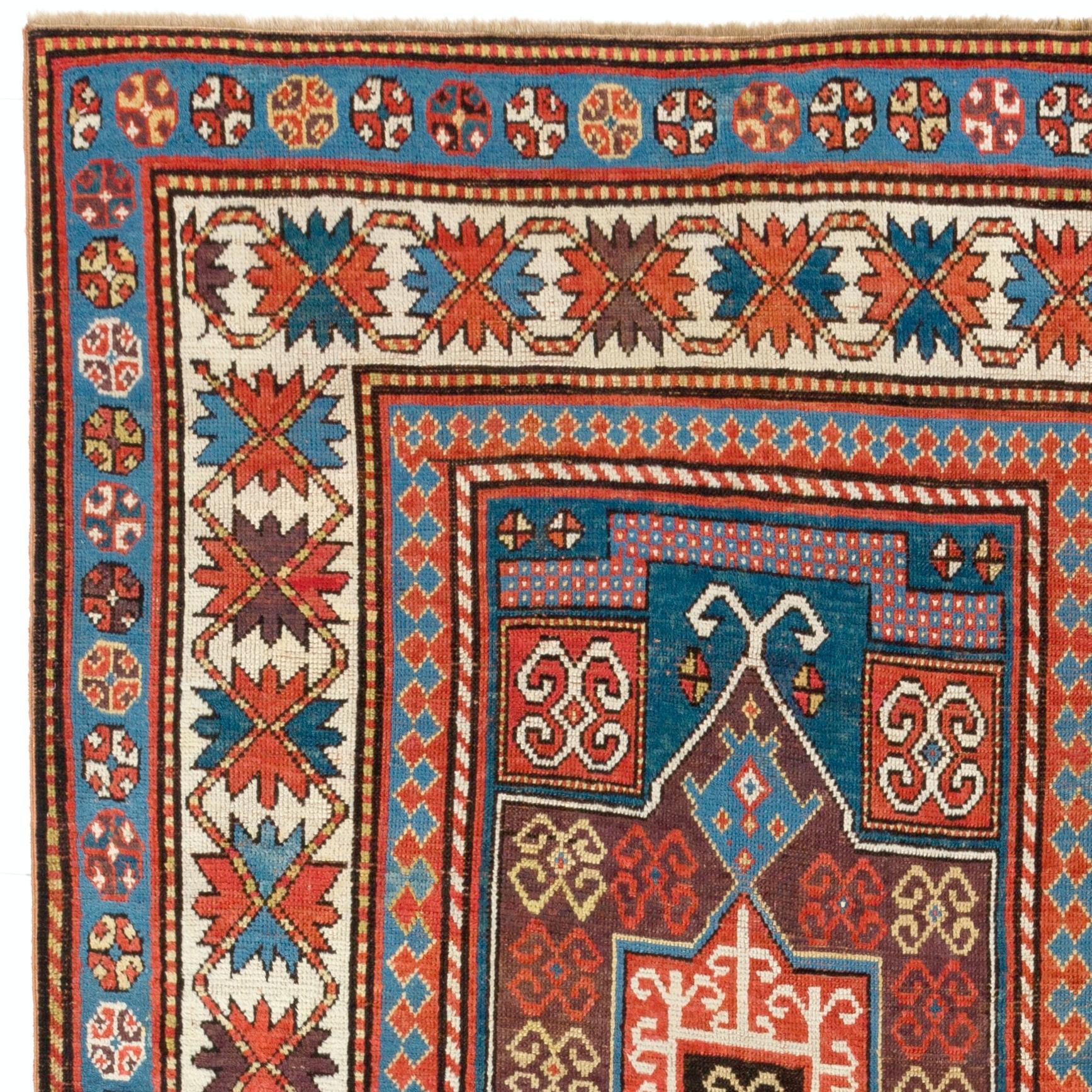 Antique Caucasian Kazak rug. Finely hand-knotted with even medium wool pile on wool foundation. Very good condition, no issues, washed professionally.  Measures: 4 x 8 ft.