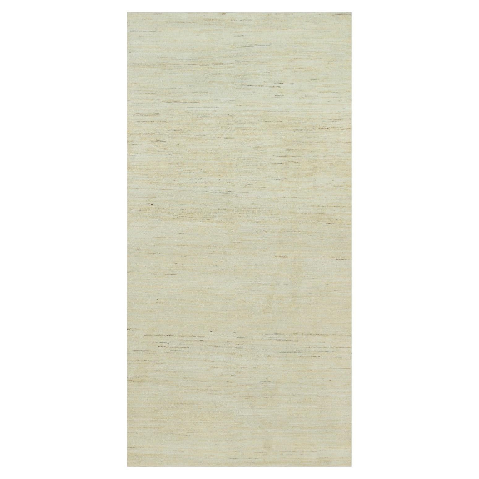 4'x8' Elfenbein Lori Buft Gabbeh Plain Design Wolle Handgeknüpfter breiter Läufer im Angebot