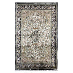 4x8 Vintage Persian Ghom Rug 130x229 cm Fine Silk Floral Tapestry c.1980
