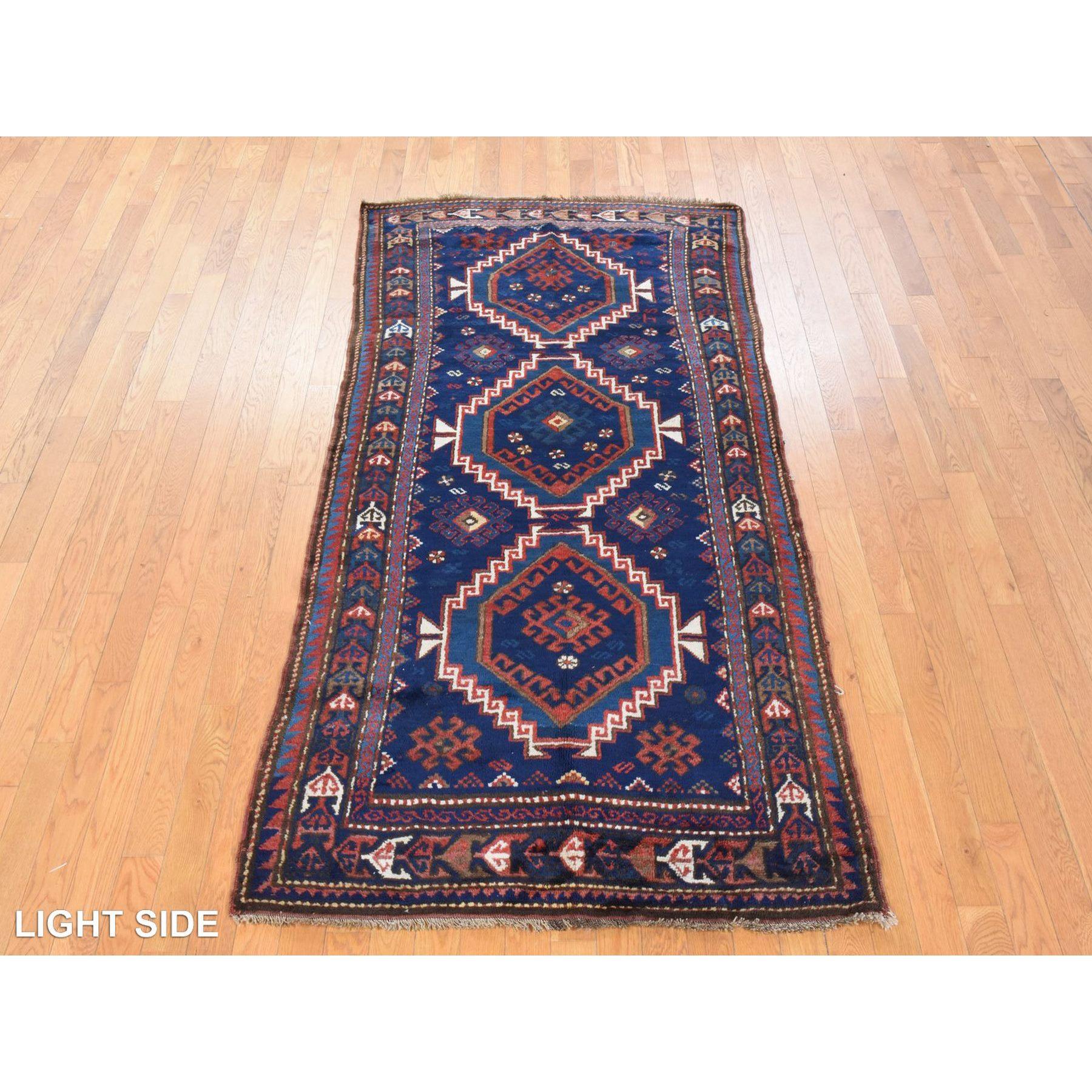 4'x8' Azul Yale Alfombra Caucásica Antigua Armenia Kazak Anudada a Mano Pura Lana Kazajo en venta