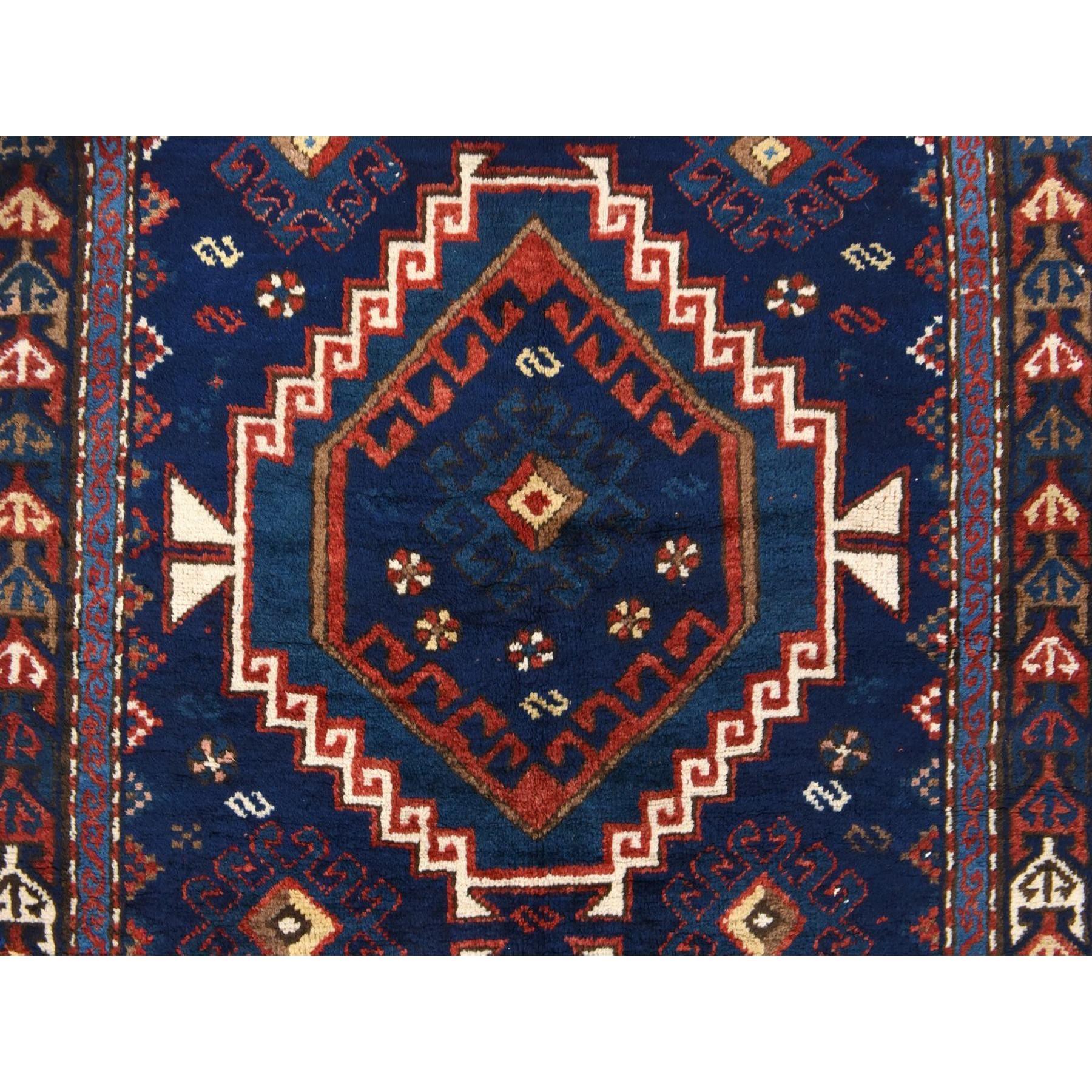 4'x8' Azul Yale Alfombra Caucásica Antigua Armenia Kazak Anudada a Mano Pura Lana Armenio en venta