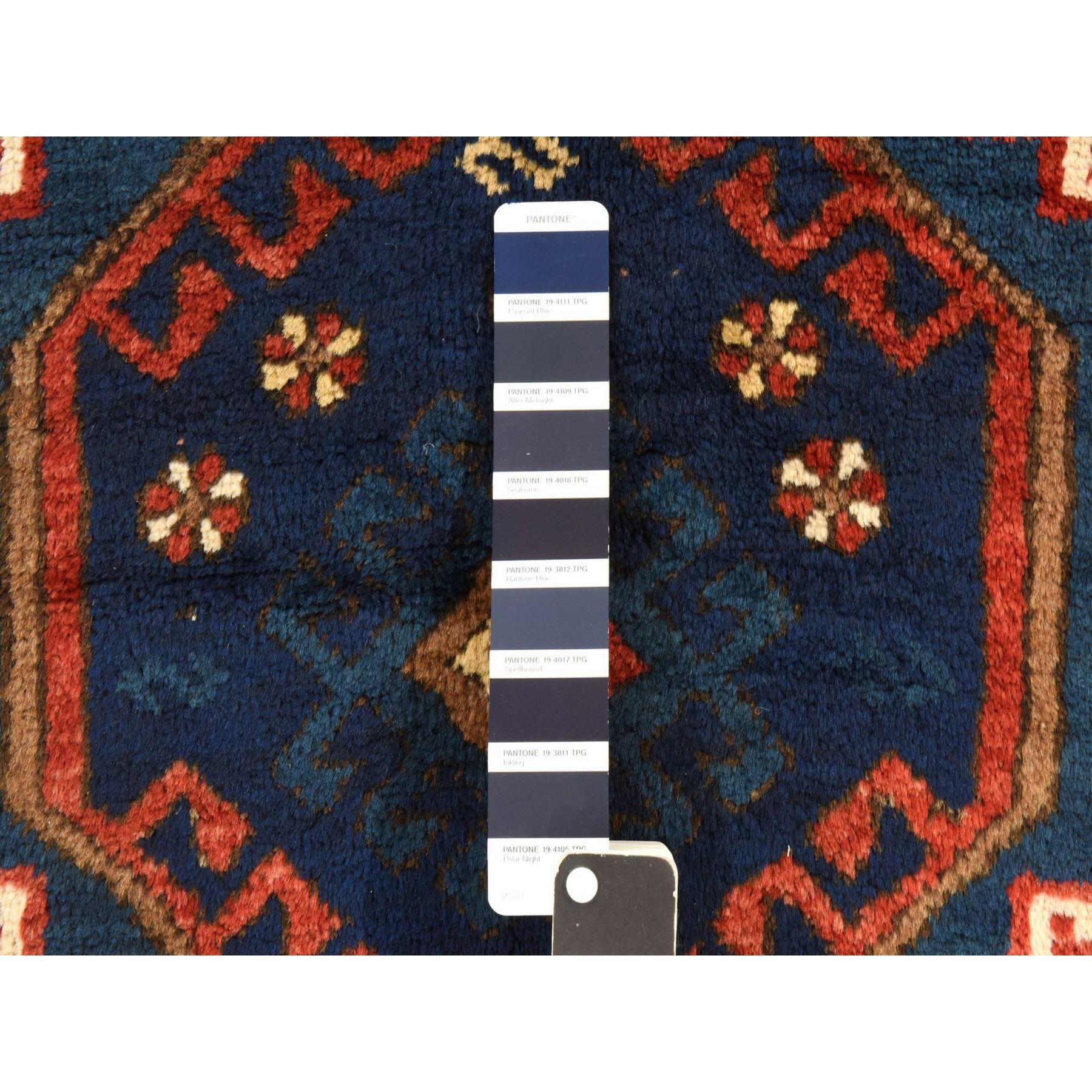 4'x8' Azul Yale Alfombra Caucásica Antigua Armenia Kazak Anudada a Mano Pura Lana Anudado a mano en venta