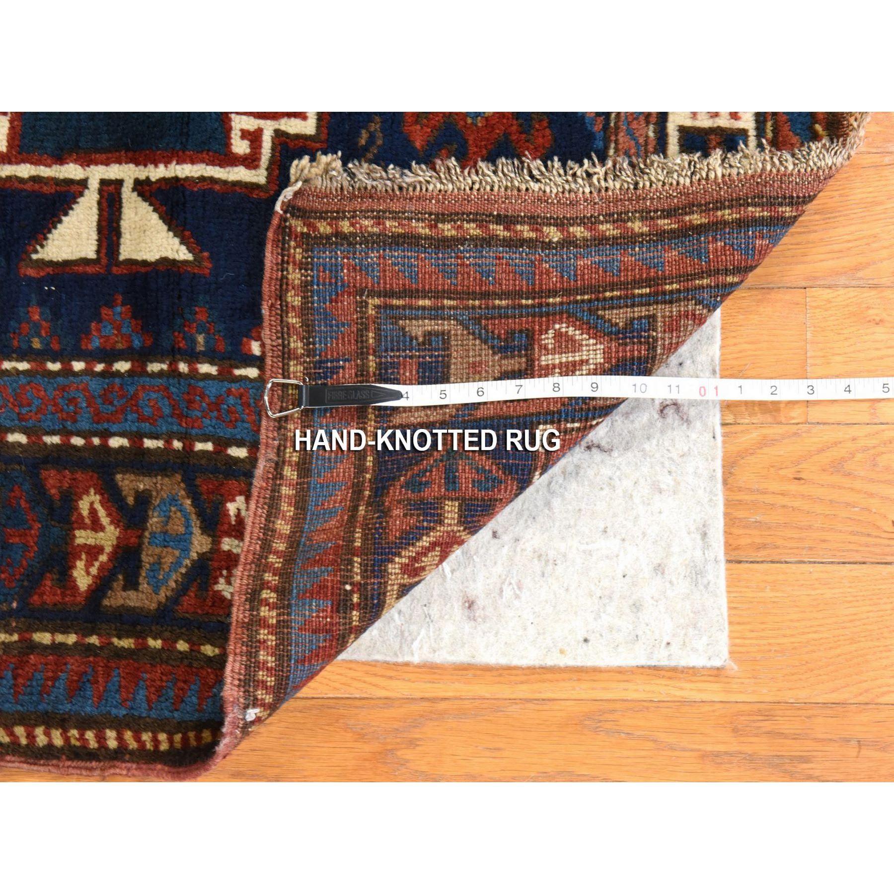 4'x8' Azul Yale Alfombra Caucásica Antigua Armenia Kazak Anudada a Mano Pura Lana en Excelente estado para la venta en Carlstadt, NJ