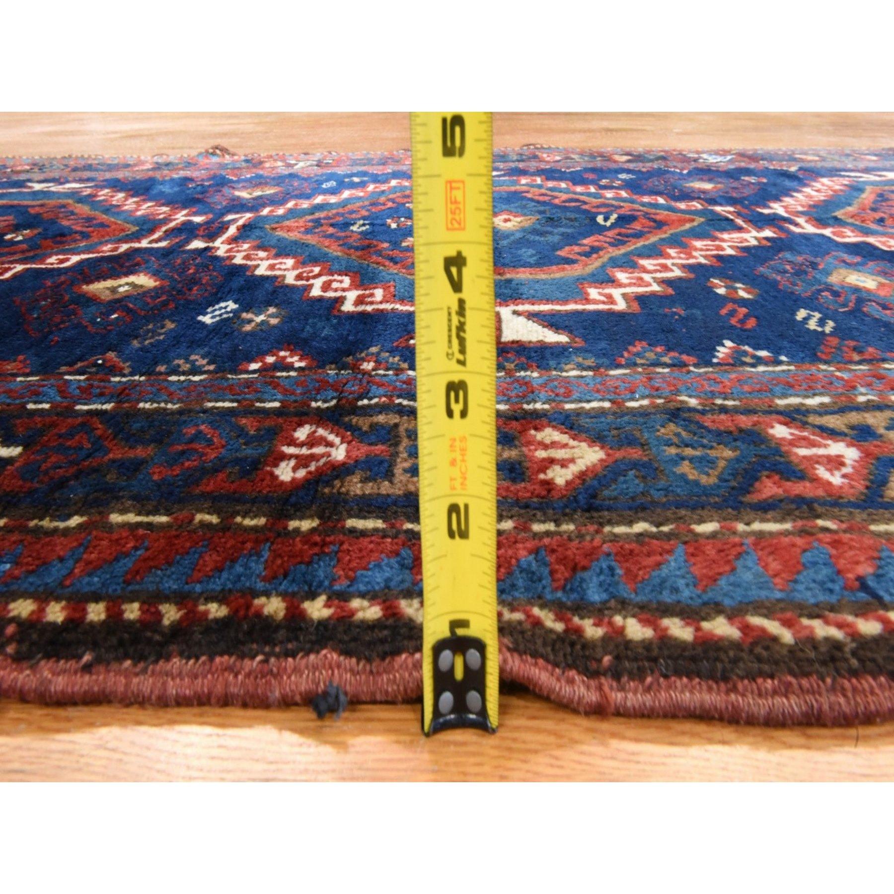 4'x8' Azul Yale Alfombra Caucásica Antigua Armenia Kazak Anudada a Mano Pura Lana principios del siglo XX en venta