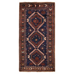 4'x8' Yale Blue Antique Caucasian Rug Armenian Kazak Hand Knotted Pure Wool