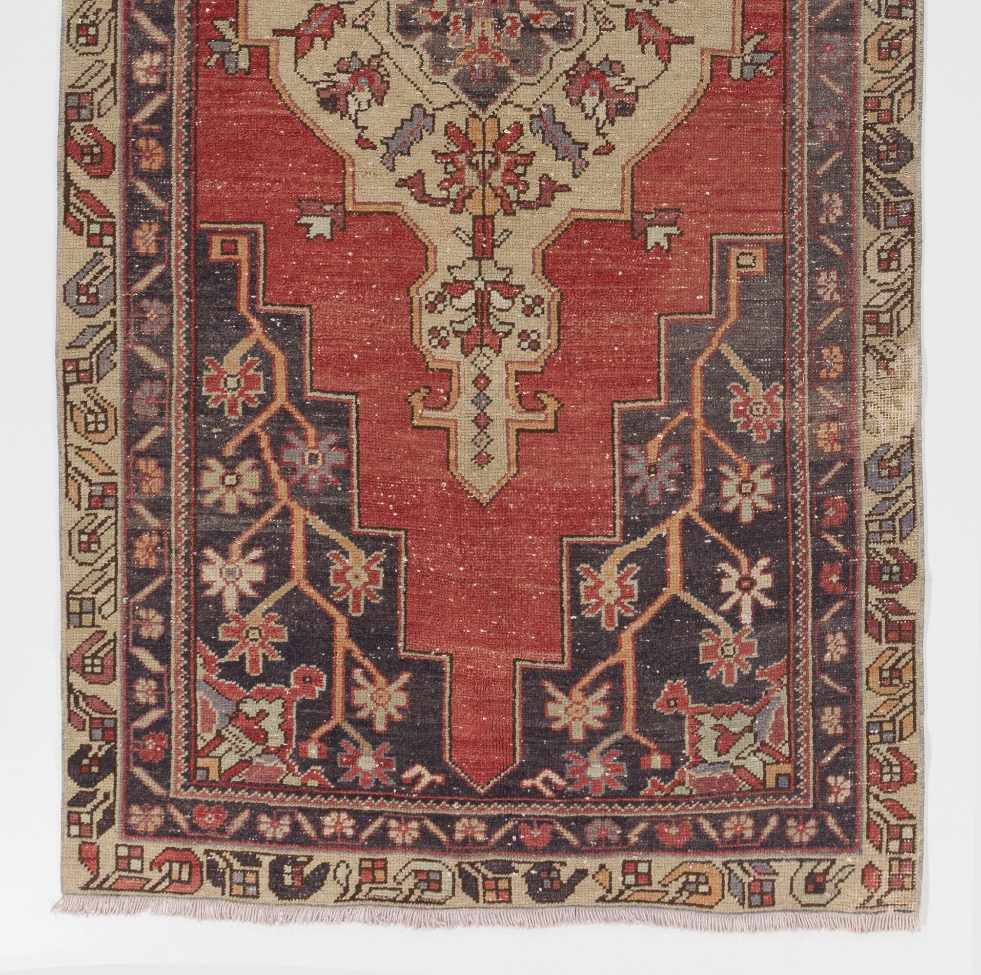 Tribal 4x8.4 ft Handmade Vintage Turkish Village Rug, Traditional Oriental Wool Carpet For Sale