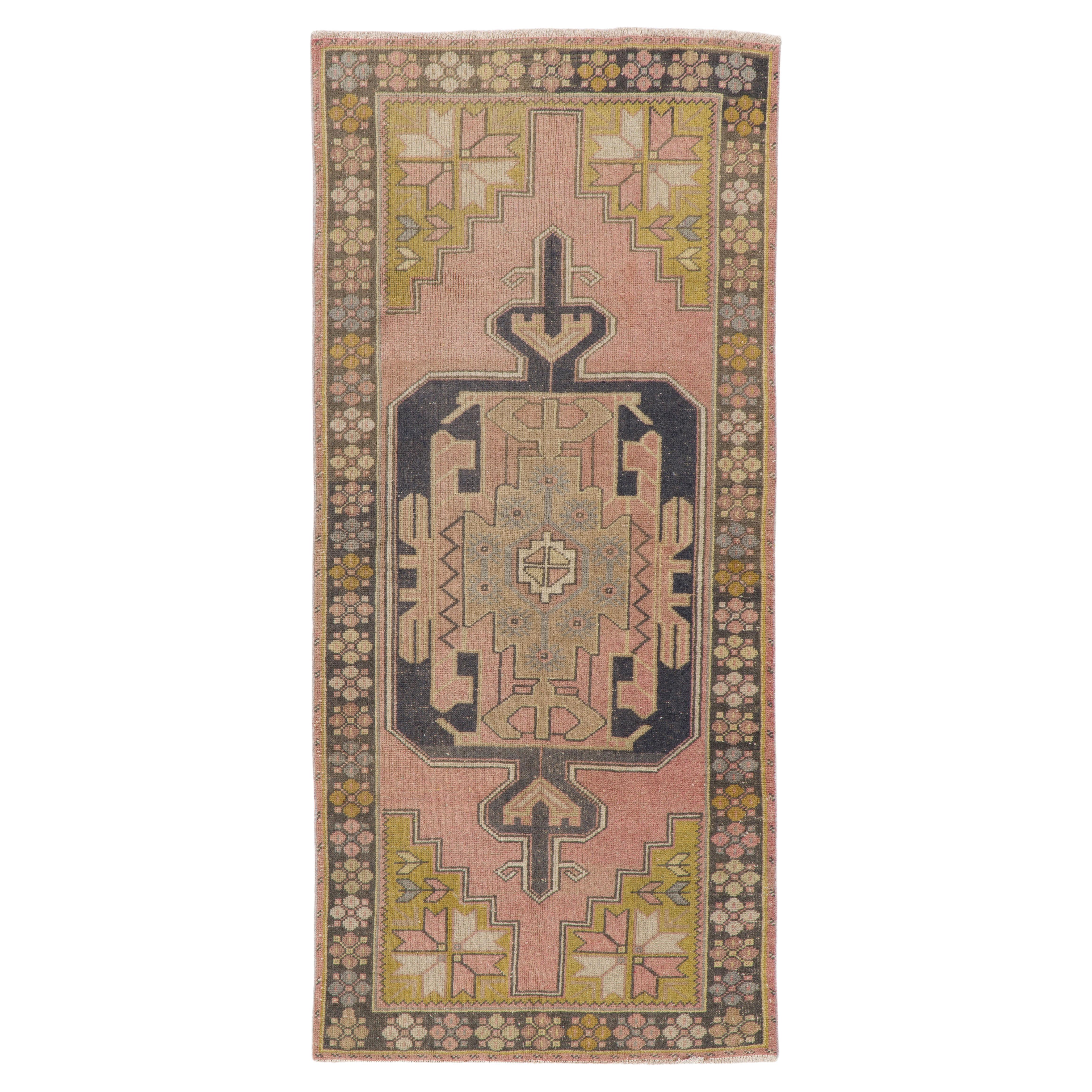 4x8.7 Ft Vintage Hand Knotted Turkish Wool Rug. Authentic 1960s Floor Covering For Sale