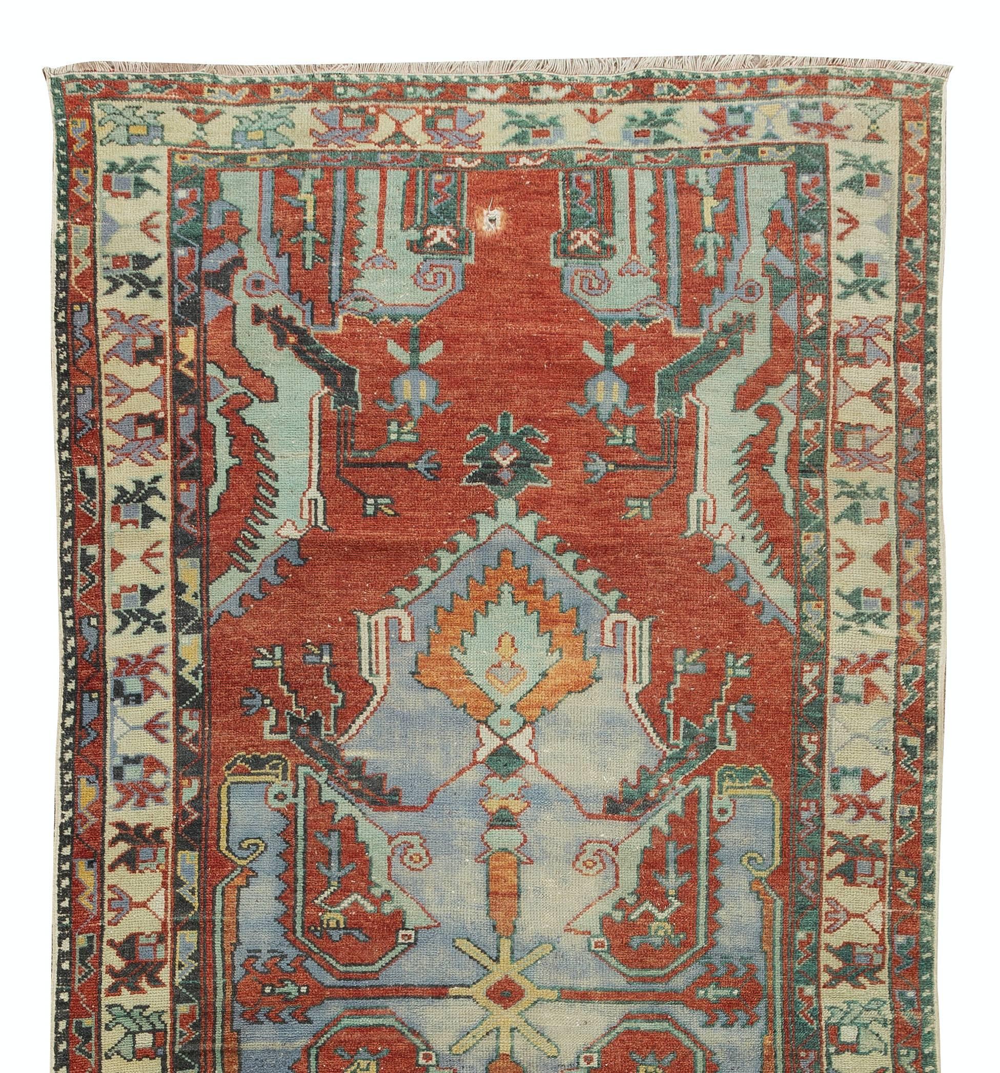 Hand-Knotted Hand Knotted Vintage Turkish Geometric Unique Rug, Decorative Carpet For Sale