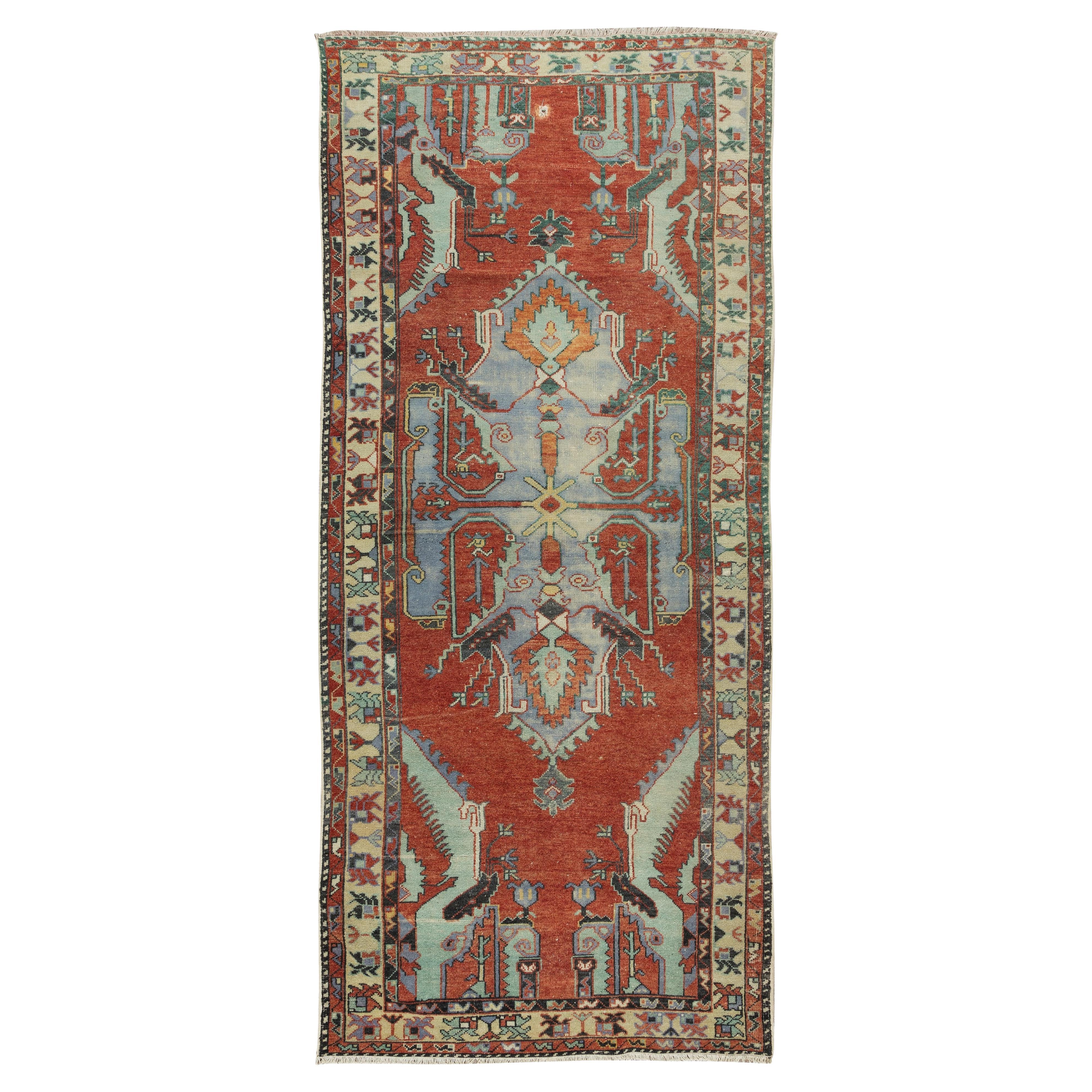 Hand Knotted Vintage Turkish Geometric Unique Rug, Decorative Carpet For Sale