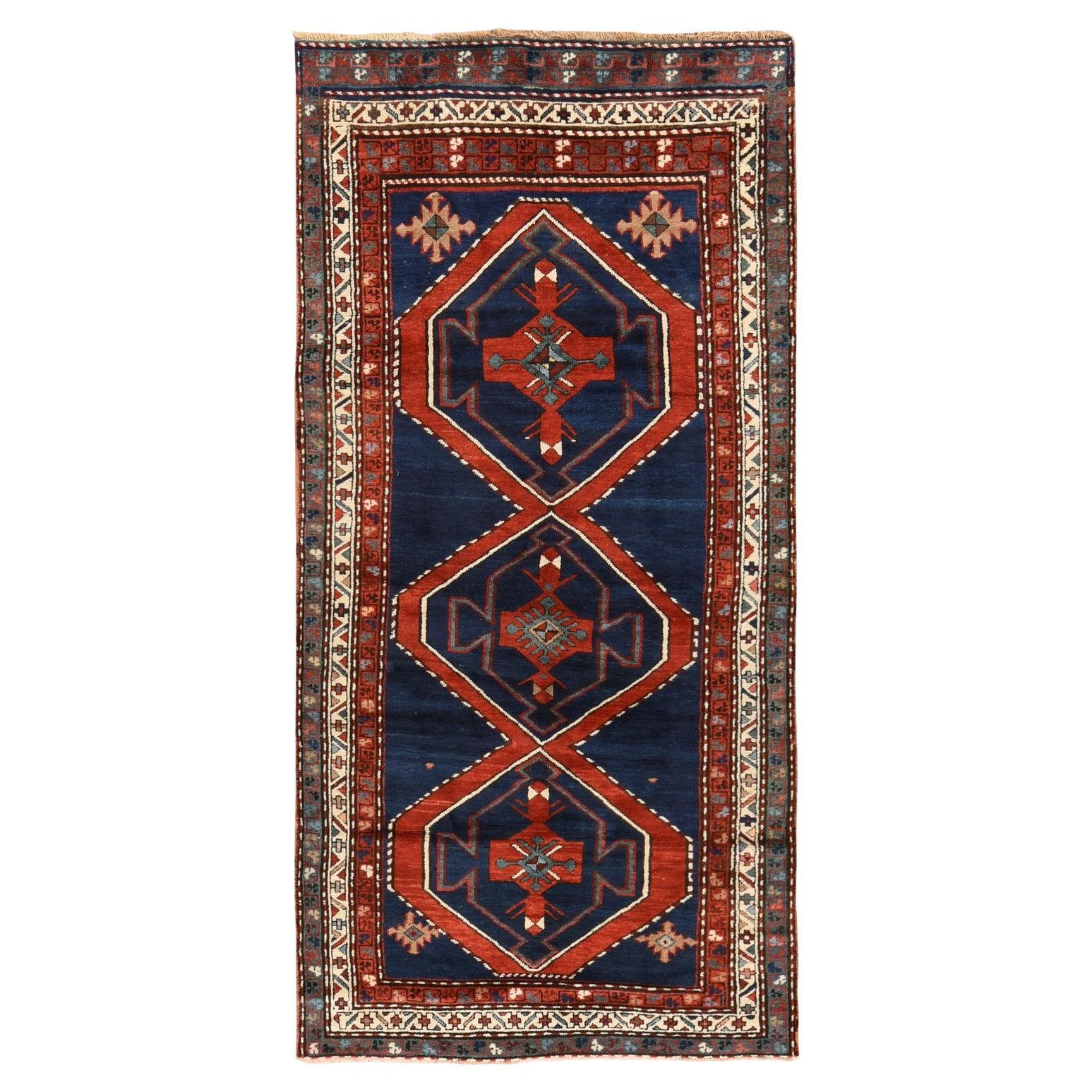 4'x8'9" Bleu marine Antique Caucasian Rug Armenian Kazak Hand Knotsted Pure Wool
