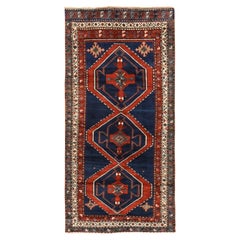 4'x8'9" Navy Blue Antique Caucasian Rug Armenian Kazak Hand Knotted Pure Wool