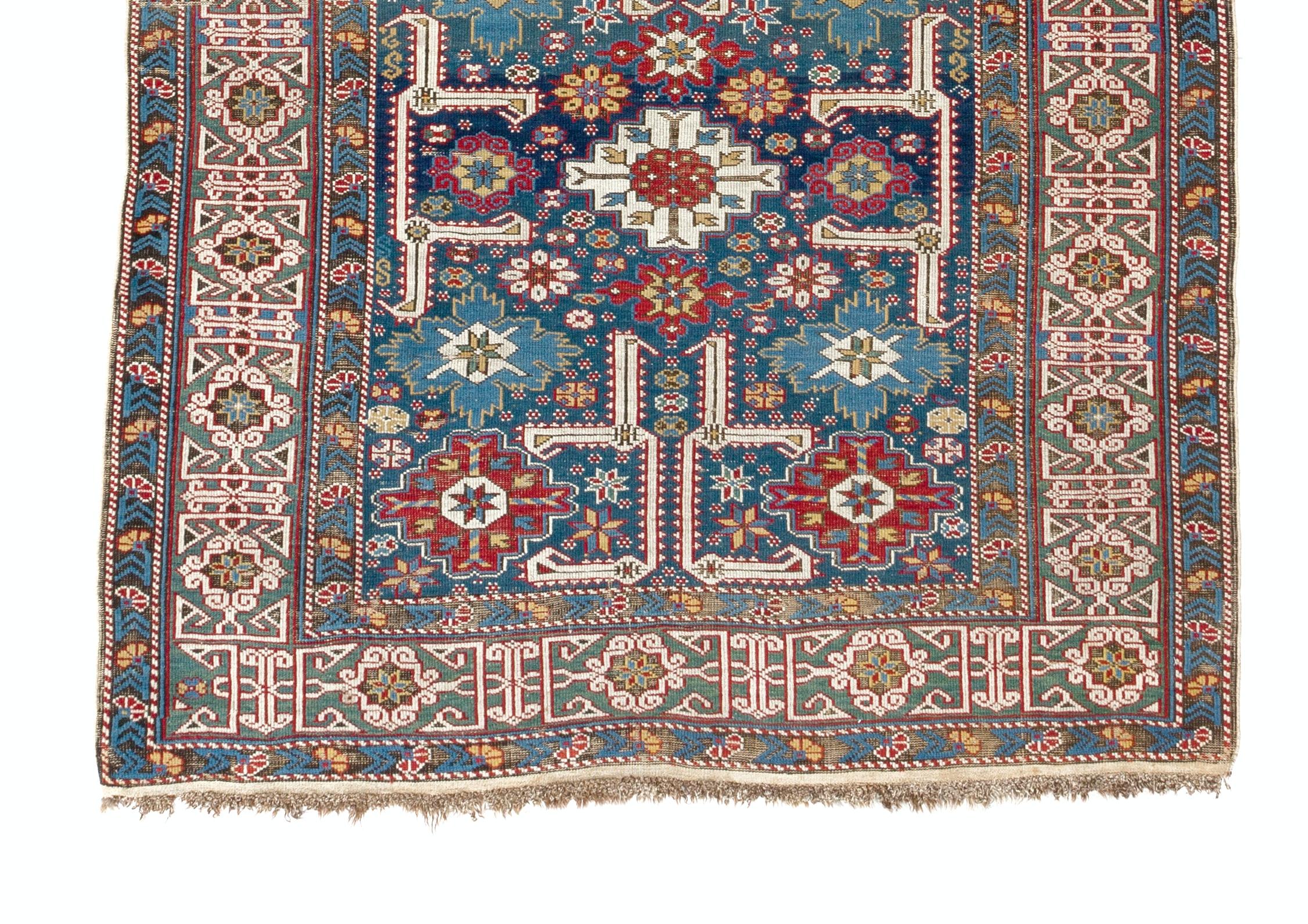 Hand-Knotted 4x9 Ft Antique Caucasian Kuba 