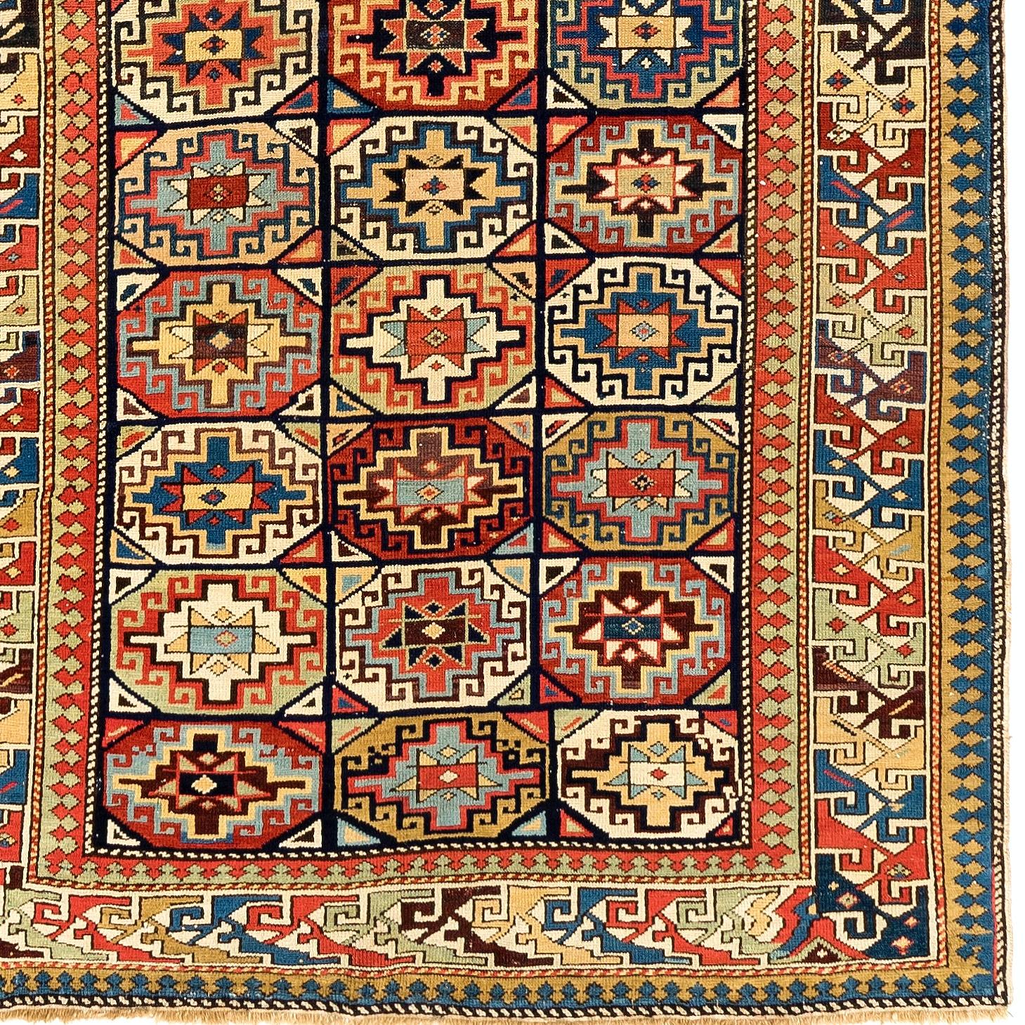 Antique Caucasian Shirvan Rug, ca 1870. Original good condition
Wool pile on cotton foundation
Fine weave. All natural dyes. Measures: 4 x 9ft.