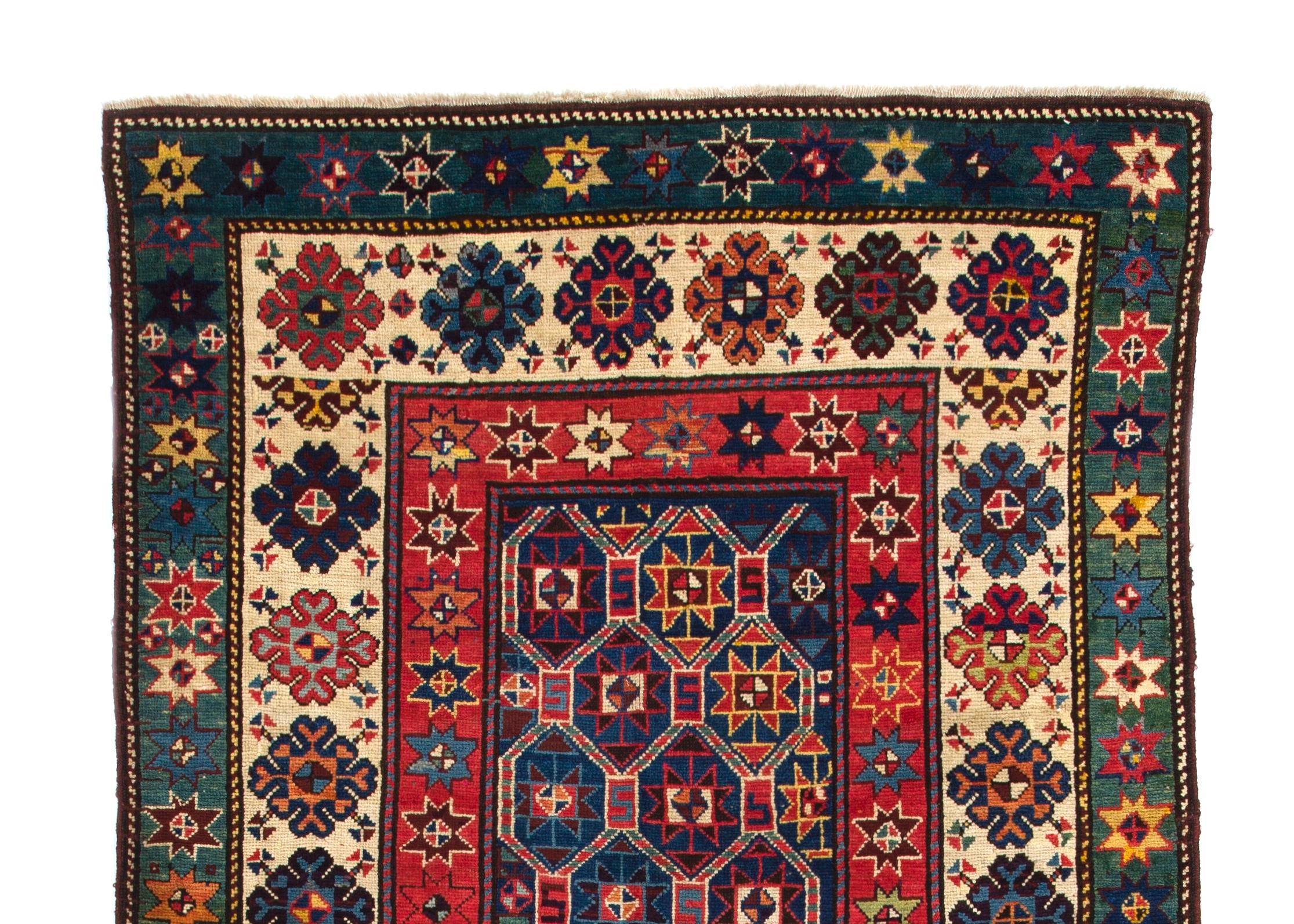 An unusual antique Talish long rug from late 19th century from the Caspian coast of South East Azerbaijan. Talish rugs are named after the tribe that live in this territory and weave rugs with this distinctive style and design that generally