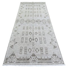 4'x9'1" Dim Gray, Fine Peshawar 100% Wool Hand Knotted Oriental Rug