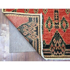 4'x9'10" Crimson Red, Fine Peshawar Wool Hand Knotted Wide Runner Oriental Rug