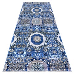 4
x9
10" Denim Blue Mamluk Design Soft Wool Hand Knotted Runner Oriental Rug