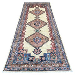 4'x9'10" Ivory Bakshaish Design Soft Wool Hand Knotted Runner Oriental Rug