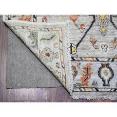 4'x9'10" Silver Gray, Hand Knotted Afghan Angora Oushak Wool Wide Runner Rug