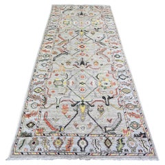 4'x9'10" Silver Gray, tapis de course large en laine angora oushak afghane nouée à la main
