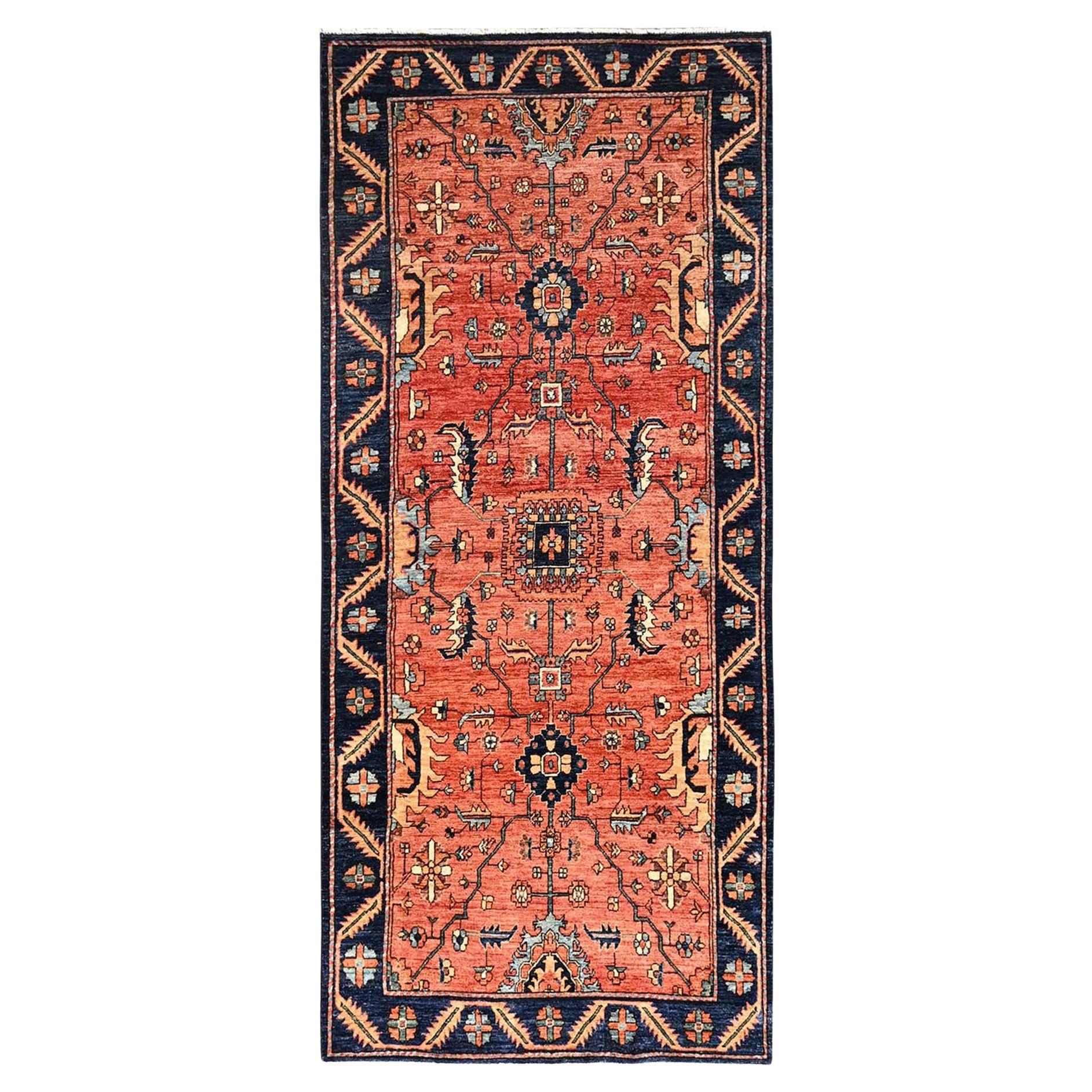 4
x9
3" Rust Red Hand Knotted Heriz All Over Design Soft Wool Runner Rug