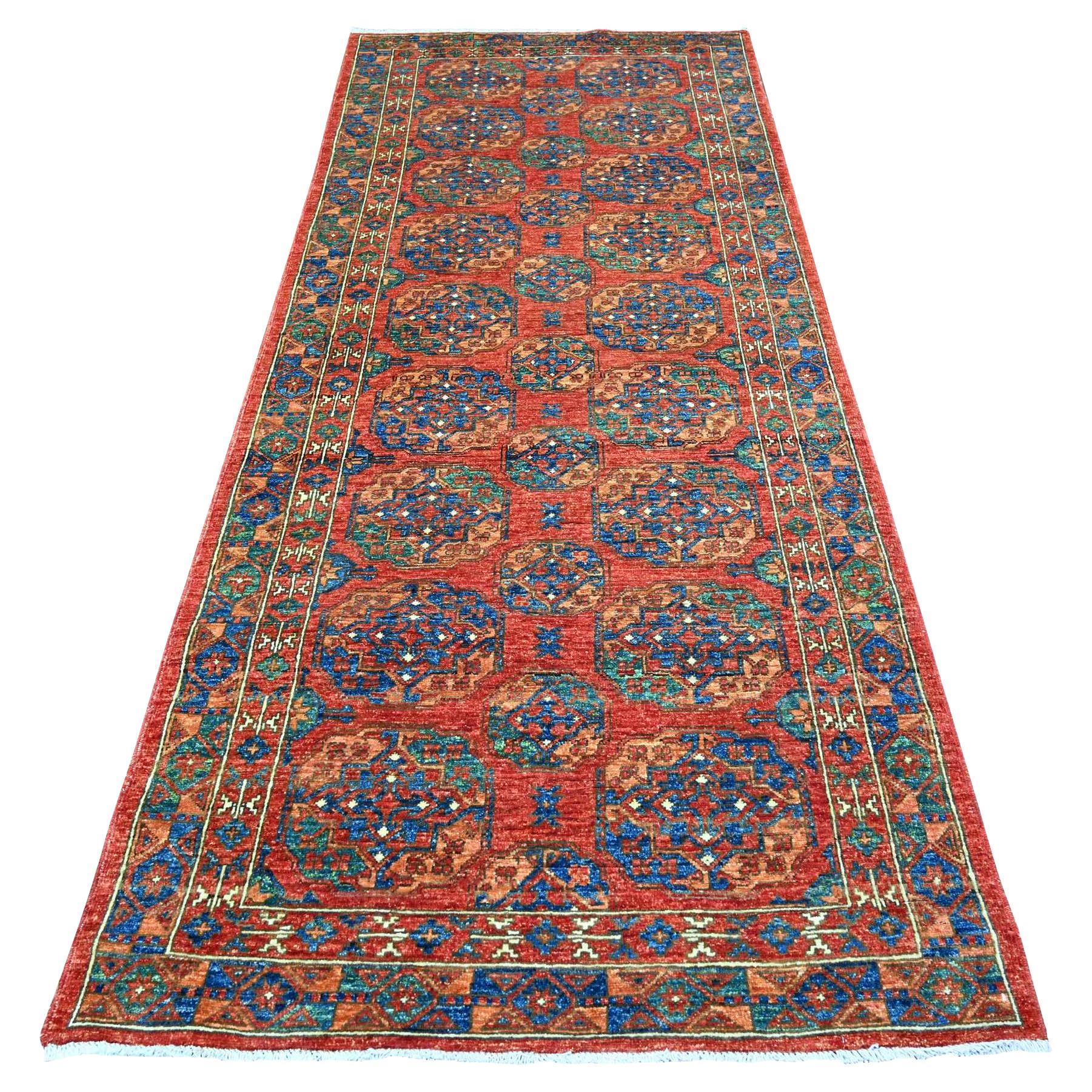 4'x9'6" Angels Red Organic Wool Afghan Ersari Hand Knots Rugs Oriental en vente