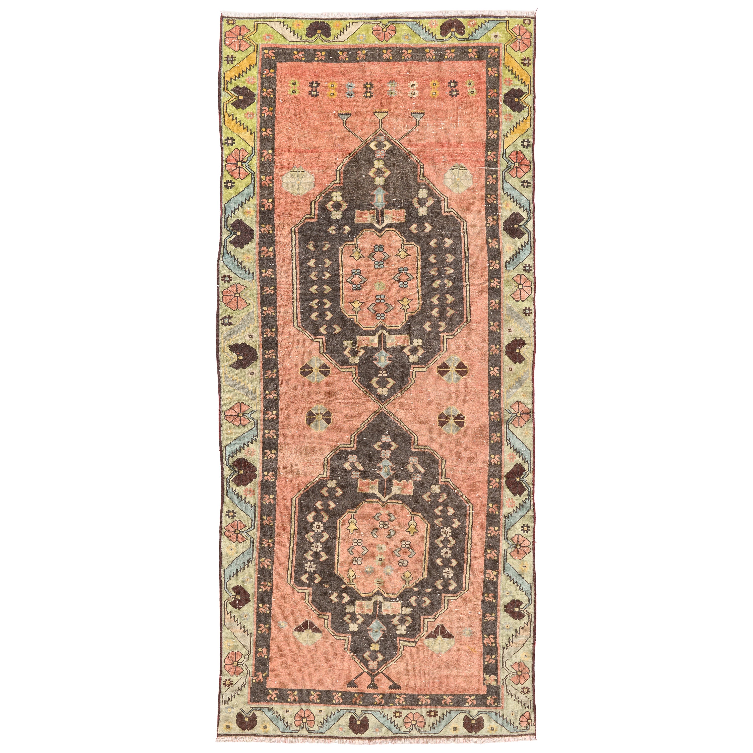 Tappeto turco vintage fatto a mano 4x9.6 Ft, tappeto tradizionale del villaggio in morbido rosso