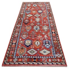 Tapis de course en laine nouée à la main 4'x9'7" Coral Red Afghan Ersari Elements Design