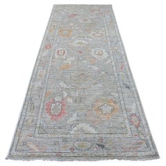 4'x9'8" Gray Pure Wool Afghan Angora Oushak Hand Knotted Runner Oriental Rug