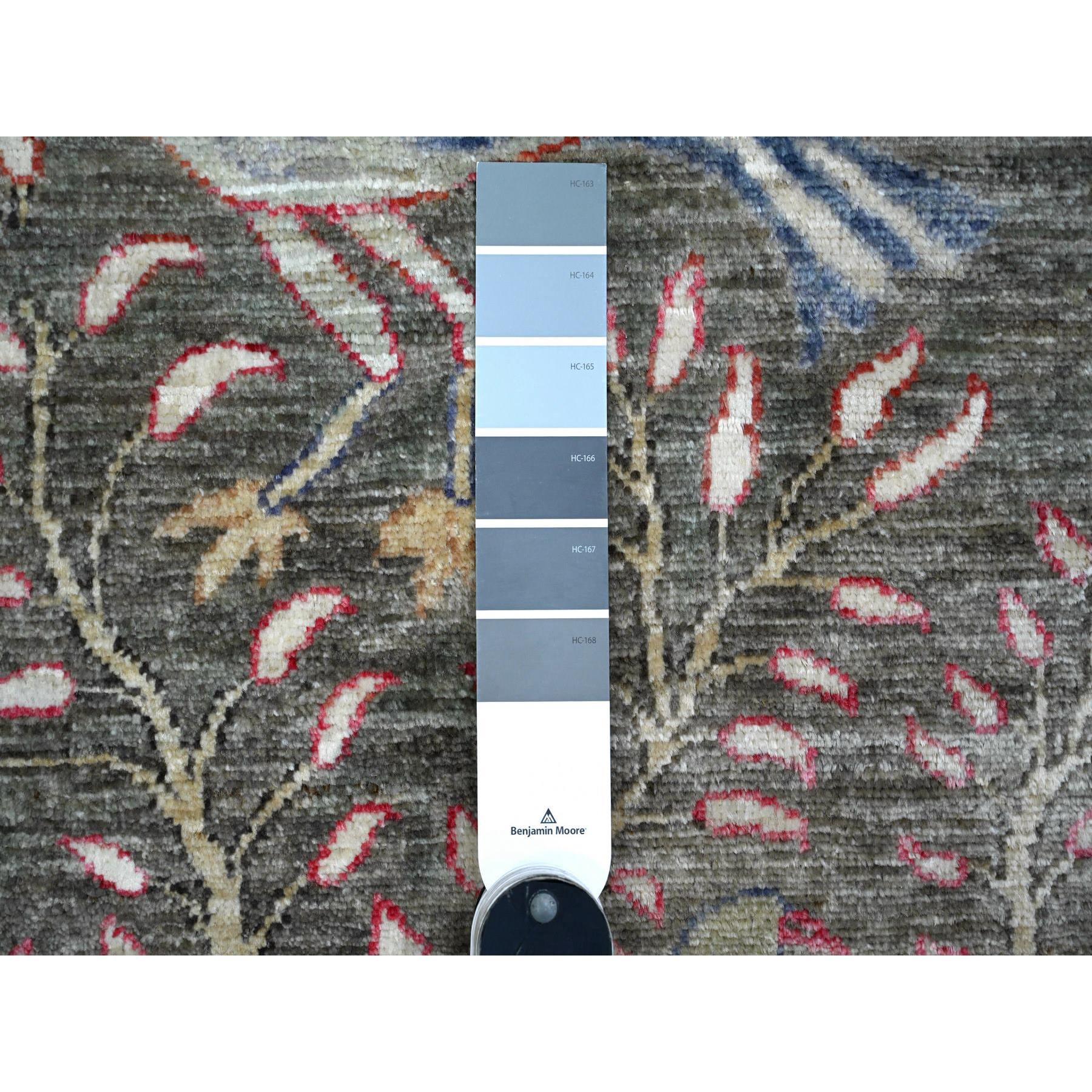 Oushak Lava Gray Afghan Peshawar Hand Knotted Wool Wide Runner Oriental Rugs 4'x9'8