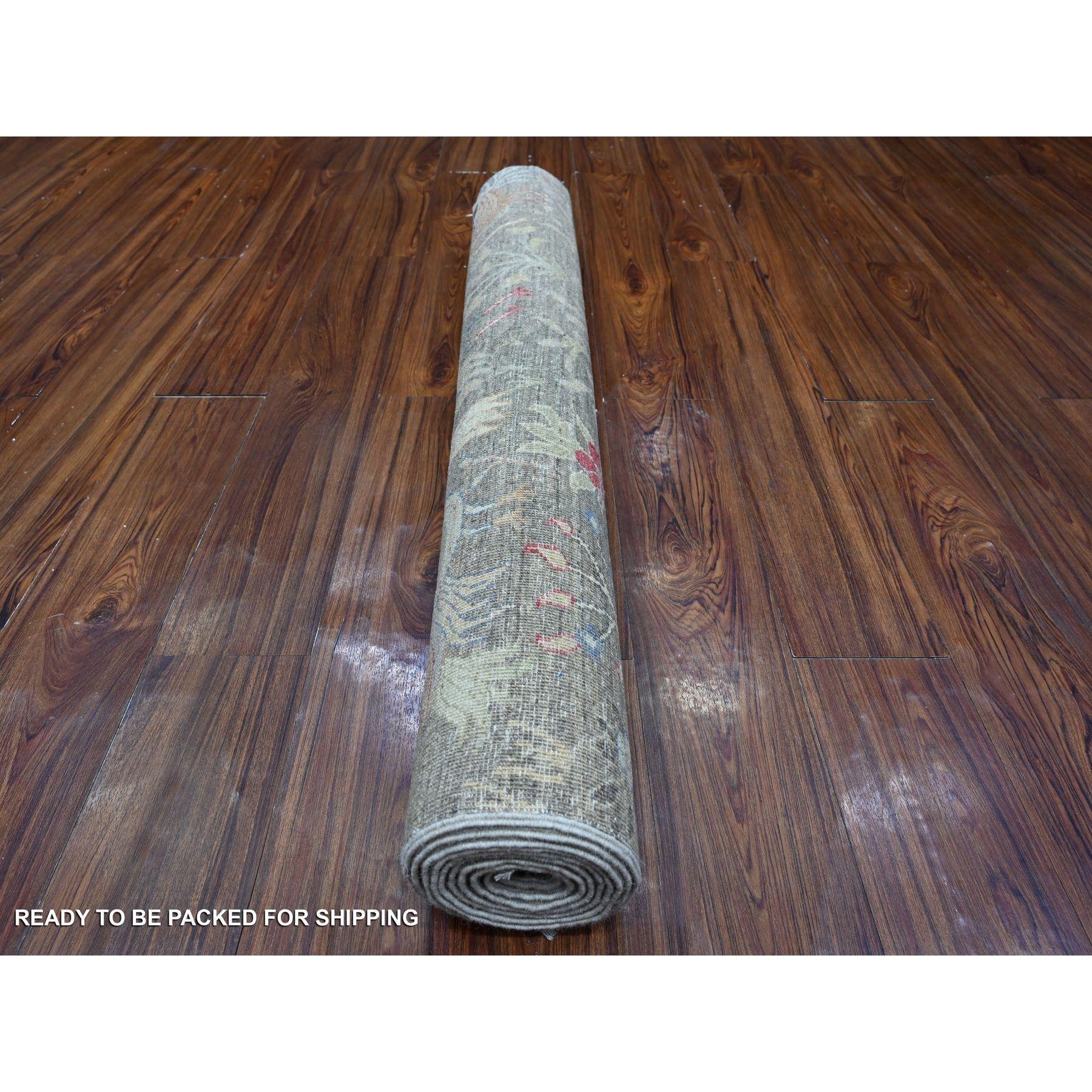 Afghano Lava Gray Afghan Peshawar Hand Knotted Wool Wide Runner Oriental Rugs 4'x9'8