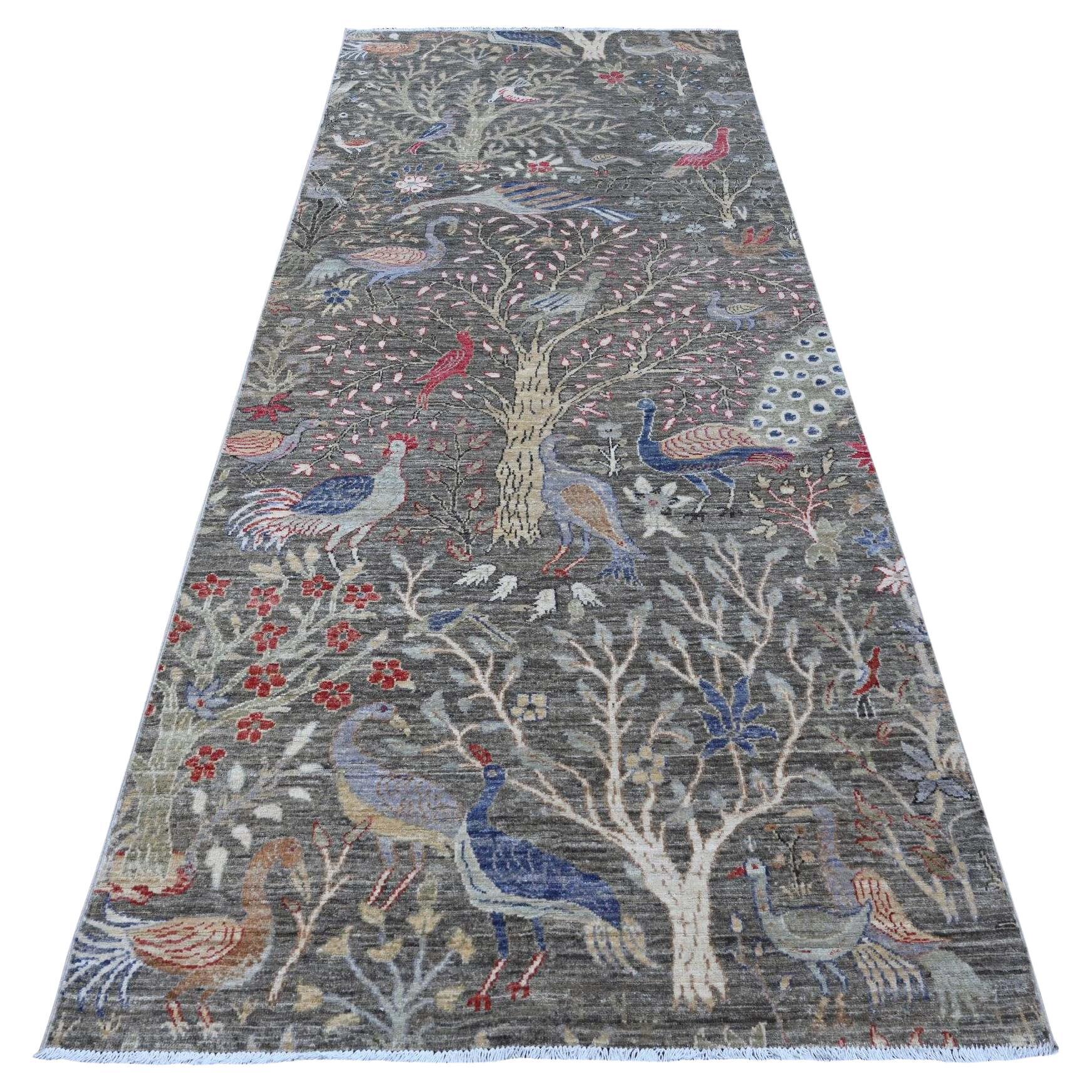 Lava Gray Afghan Peshawar Hand Knotted Wool Wide Runner Oriental Rugs 4'x9'8" in vendita