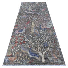 Lava Gray Afghan Peshawar Hand Knotted Wool Wide Runner Oriental Rugs 4'x9'8"