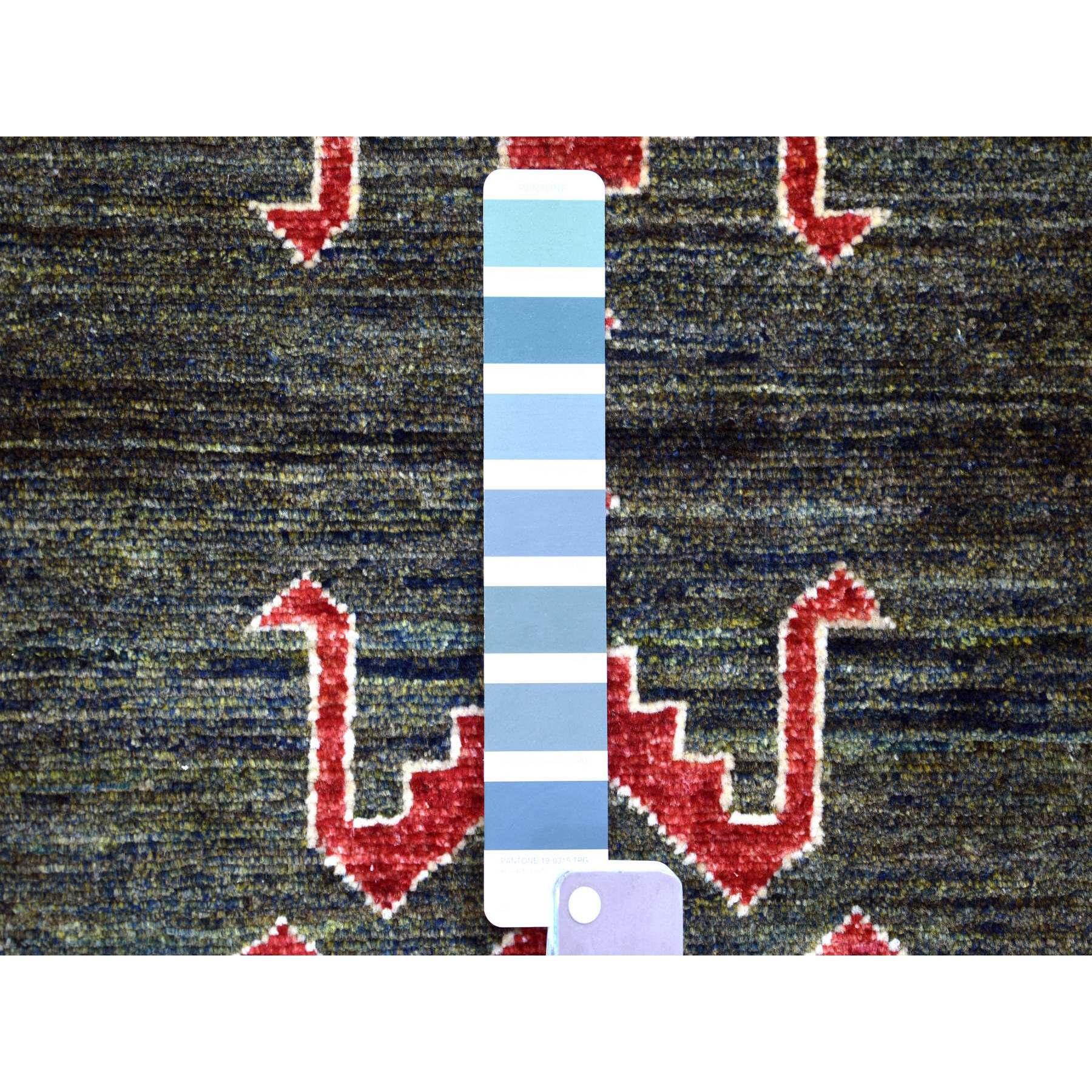 Alfombra Oriental de Lana Pura Anudada a Mano Turkeman Ersari Verde Oliva 4'x9'8 Tribal en venta