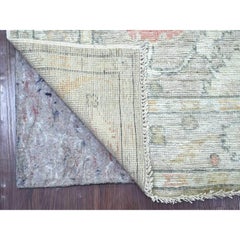 4'x9'8" Spanish Gray Hand Knotted Angora Oushak Leaf Design Wool Runner Rug