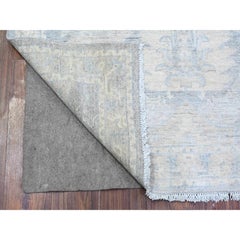 4'x9'9" Cloud Gray Wool Washed Out Peshawar Hand Knotted Wide Runner Rug