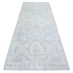 Tappeto da corsa largo 4'x9'9" Cloud Gray Wool Washed Out Peshawar annodato a mano