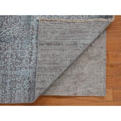 4'x9'9" Green, Broken Persian Design, Wool/Silk Hand Knotted, Wide Runner Rug