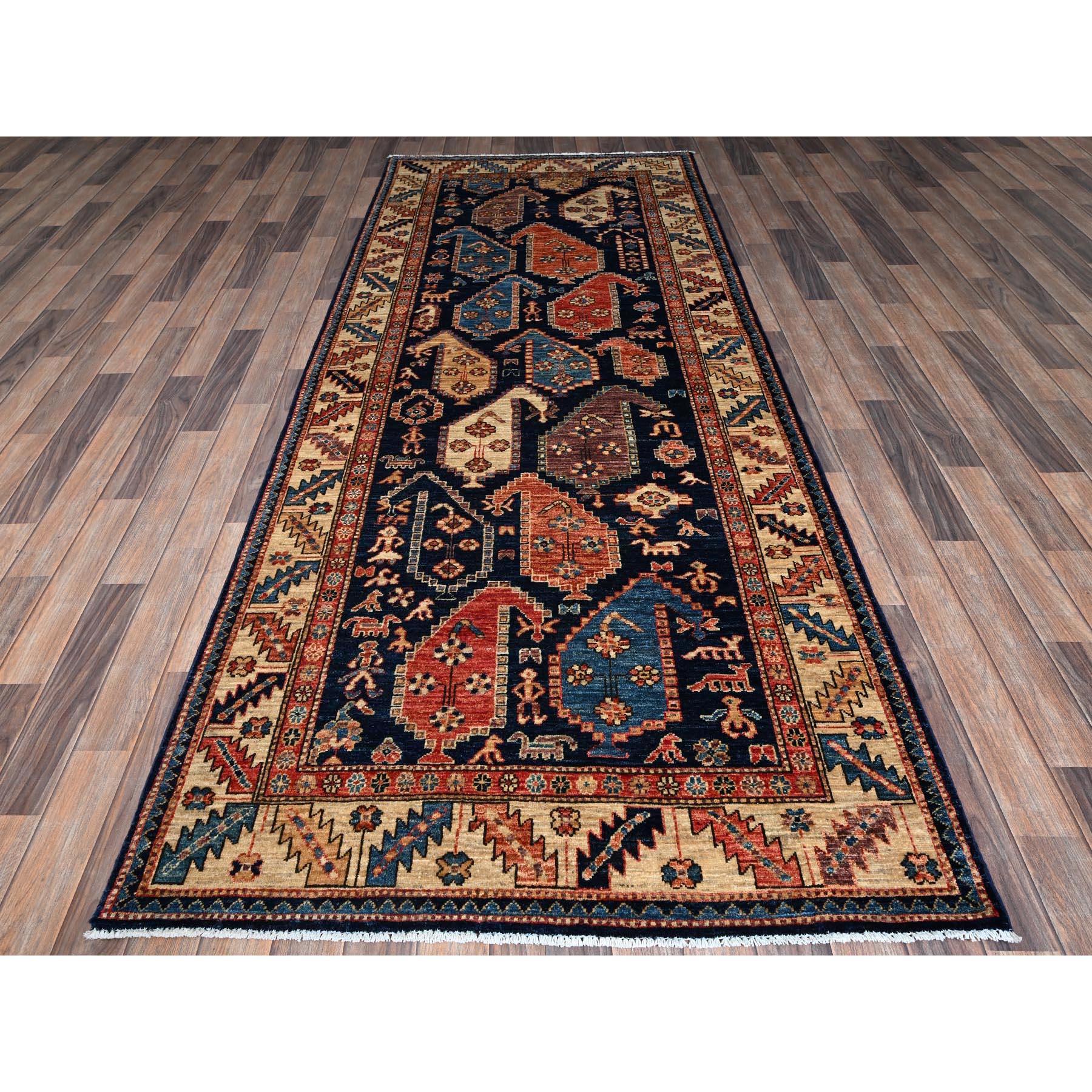 Midnight Blue, Northwest Persian with Large Paisley Design, Aryana Grade, Vegetable Dyes, Soft Pile, High Mountain Wool, Hand Knotted, Densely Woven, Extra Wide Runner, Oriental Rug
Primary materials: Wool
Latex: No Pile 
height: 0.25 Inches
Style: