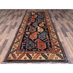 4'x9'9" Midnight Blue Paisley Design Hand Knotted All Wool Runner Oriental Rug