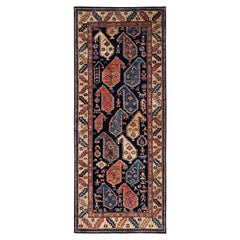 4'x9'9" Midnight Blue Paisley Design Hand Knotsted All Wool Runner Tapis d'Orient